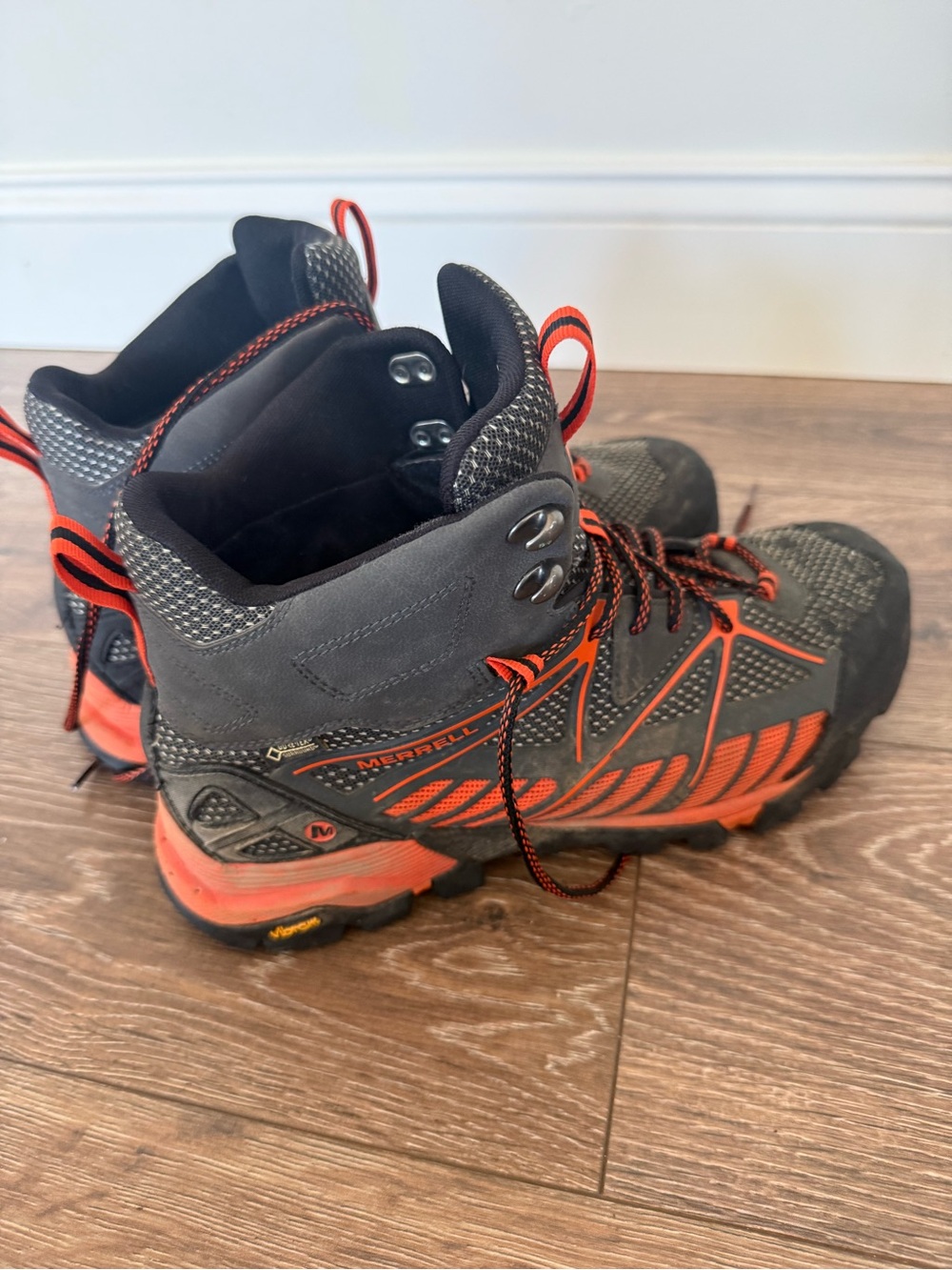 Merrell Mens Vibram Gray and Orange Hiking Boots